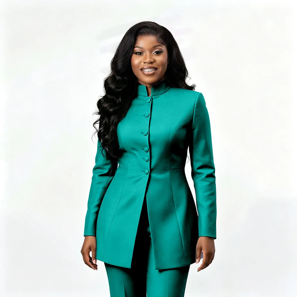 Smart Casual Two Piece Knit Blazer Set with Pants for Women