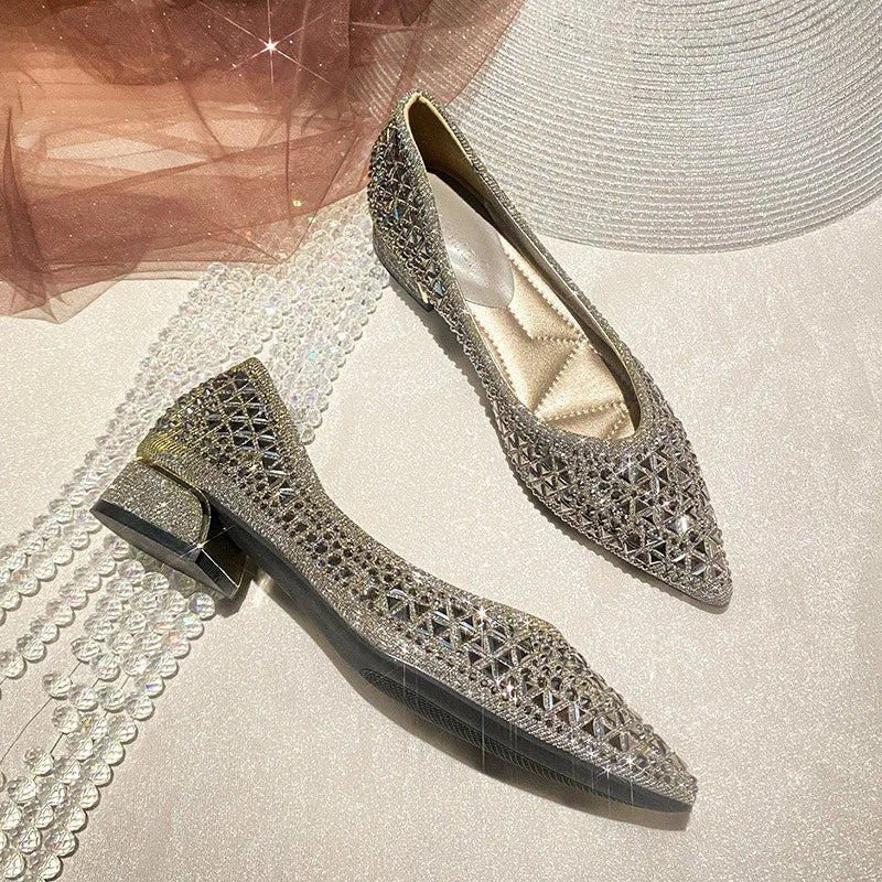Sparkling Rhinestone Pointed Toe Ballet Flats for Women