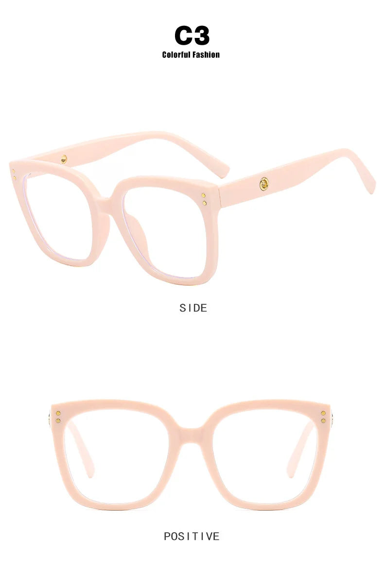 Oversized Square Reading Glasses with Rivet Detail for Women