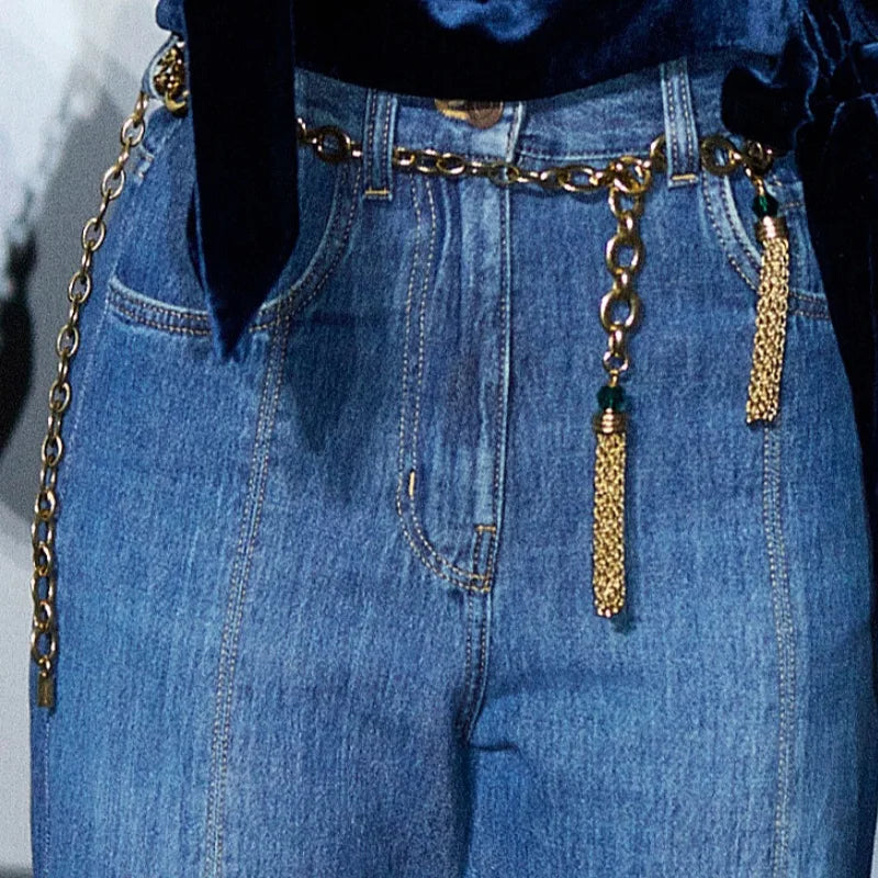 Retro Hollow Out Chain Belt With Metal Tassels for Women