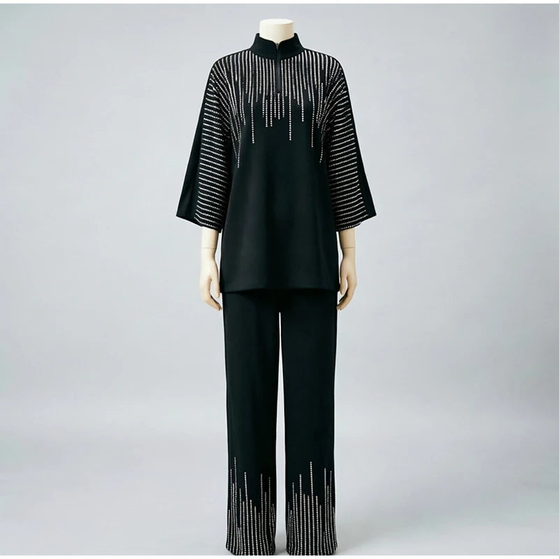 Elegant Casual Sequin Two Piece Top And Pants Set For Women