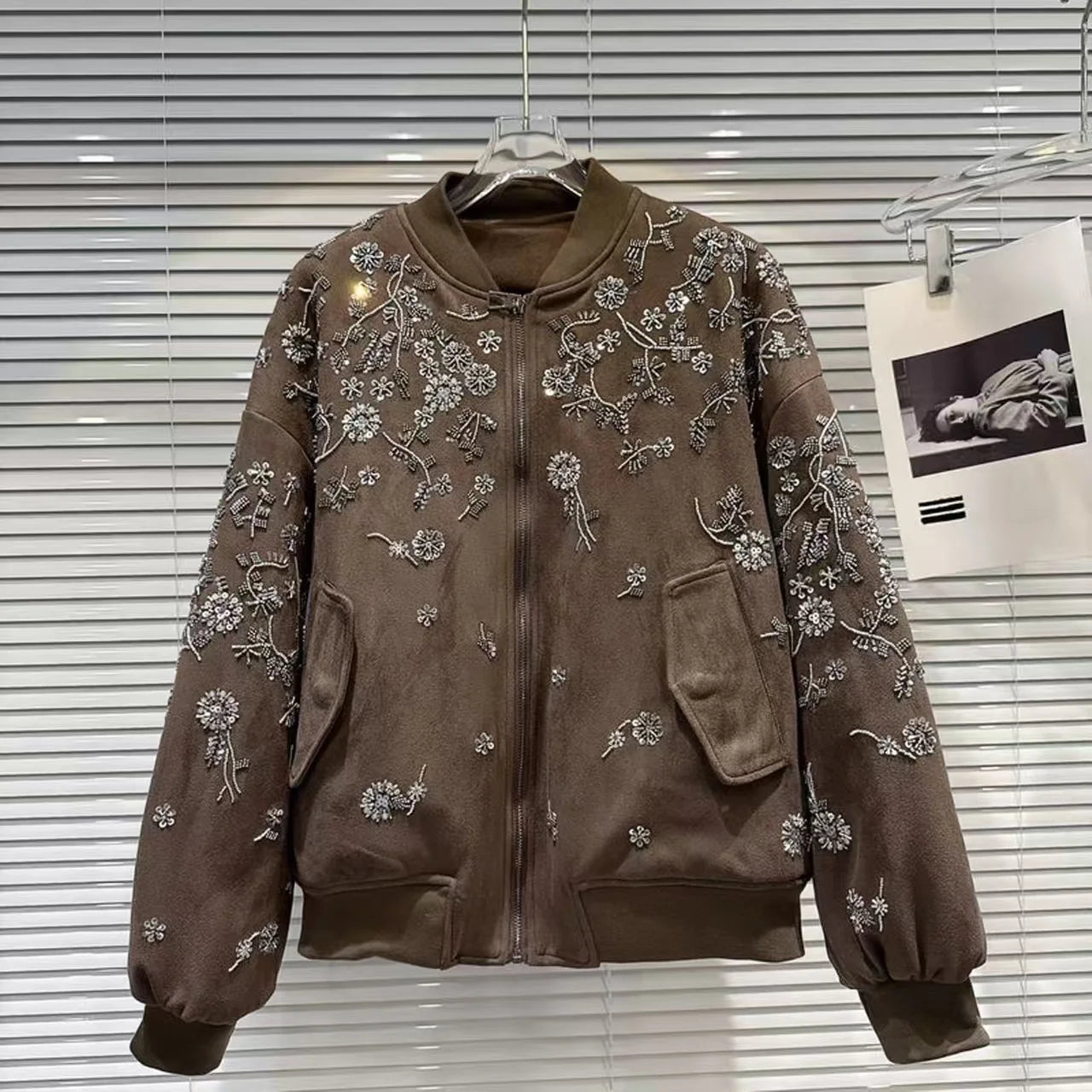 2026 Winter New Coat for Women,Retro Heavy Industry Nail Bead Suede Embroidery Loose Cotton Jacket
