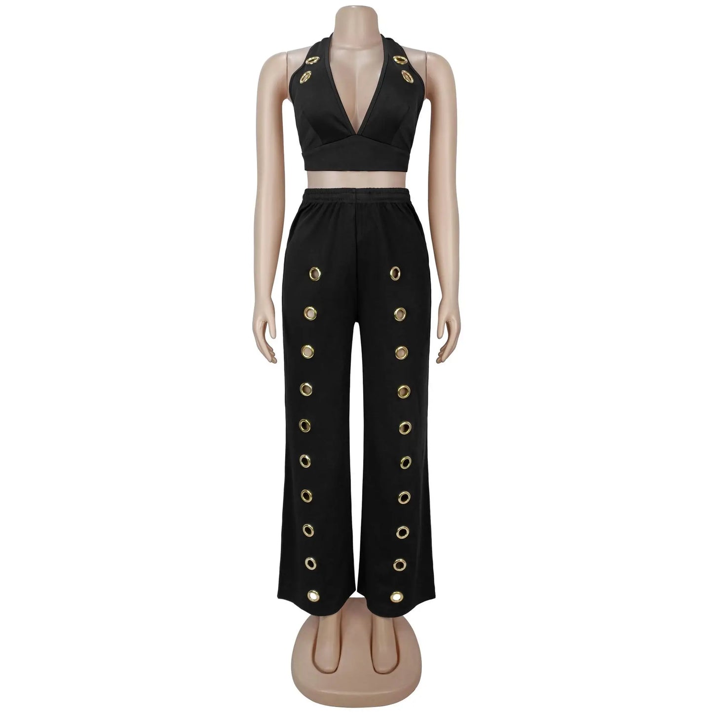 Knit Halter Wide Leg Tracksuit Matching Set for Women