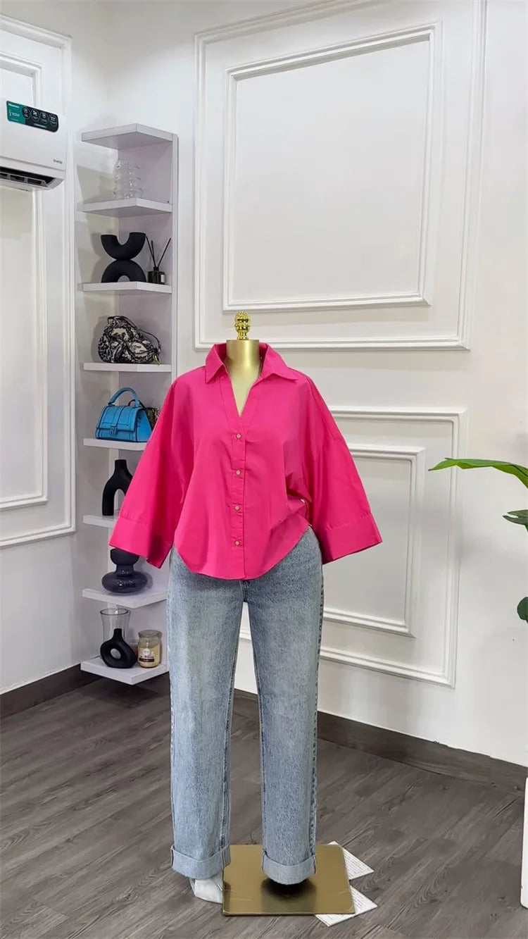 Striped Long Sleeve Turn Down Collar Blouse Shirt for Women