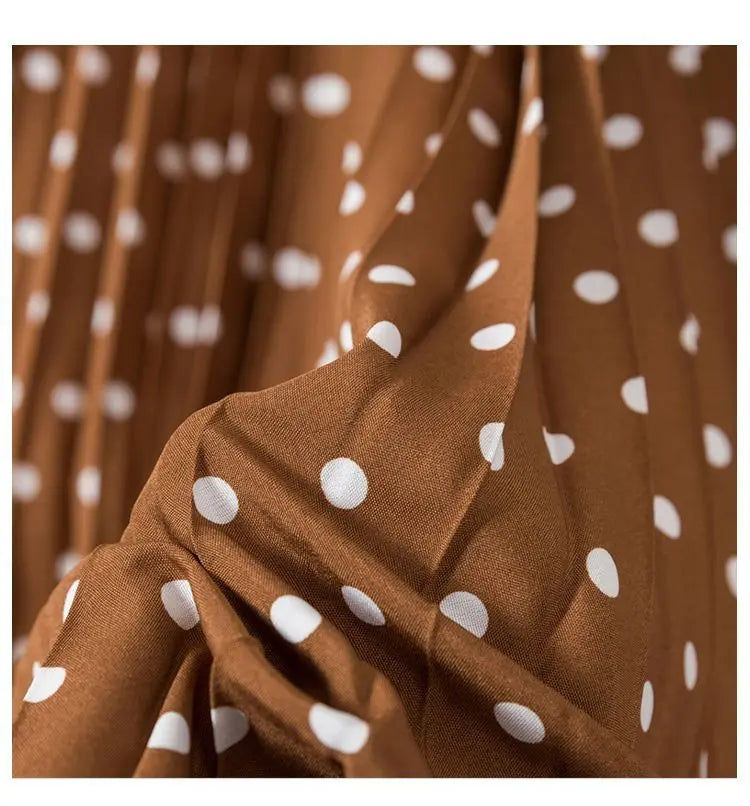 Polka Dot Pleated High Waisted Midi Dress for Women
