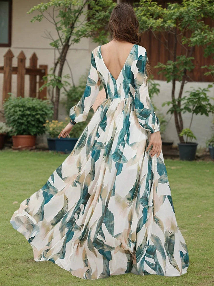 Elegant Bohemian Chiffon Long Sleeve Maxi Dress for Women