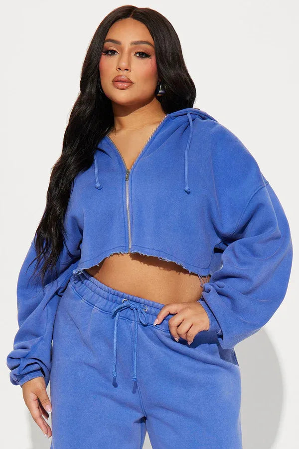 Hooded Cropped Sweatshirt And Long Pants Set for Women
