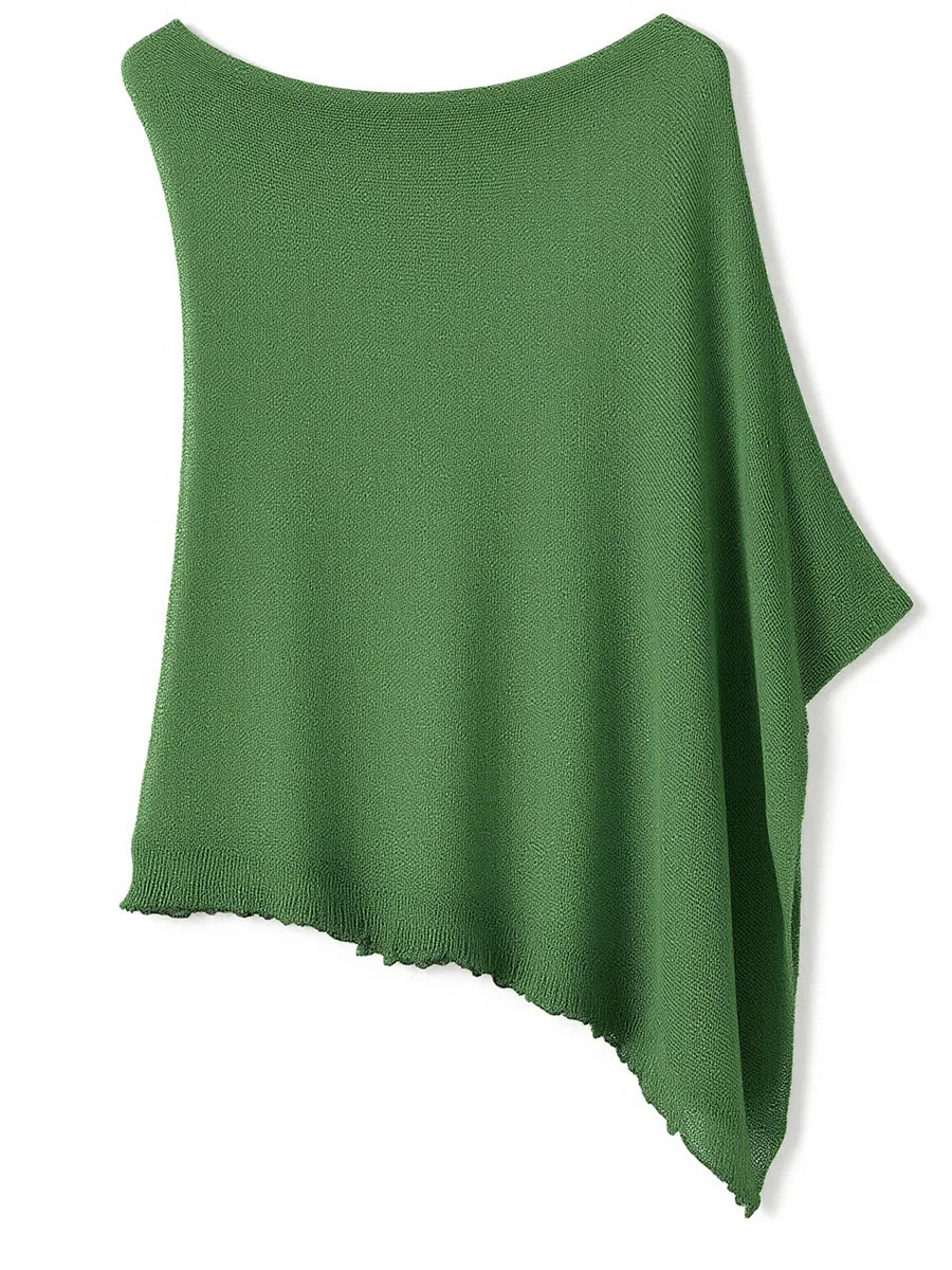 Sheer Ruffle Trim Knit Poncho Cover Up for Women