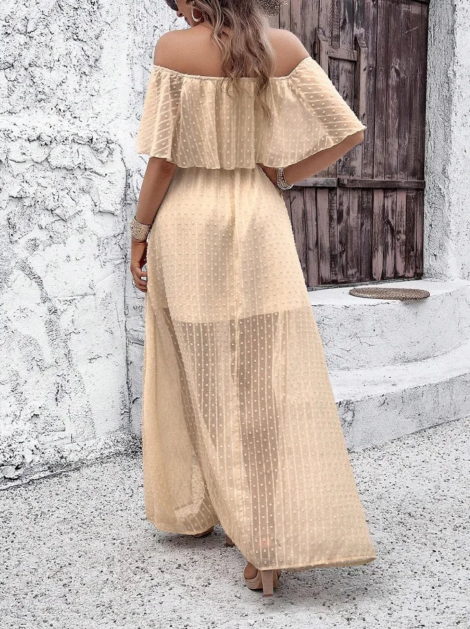 Boho Off Shoulder Short Sleeve Maxi Dress for Women