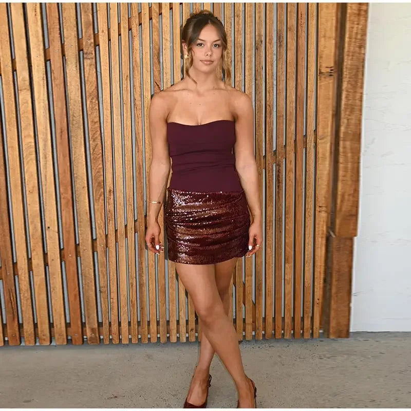Sequined Patchwork Sleeveless Backless Mini Dress for Women