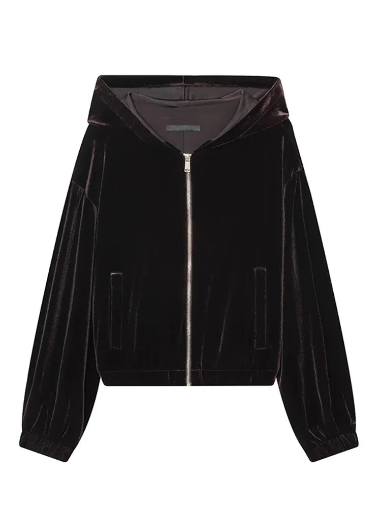 Chic Casual Velvet Hoodie Coat and Pants Set for Women