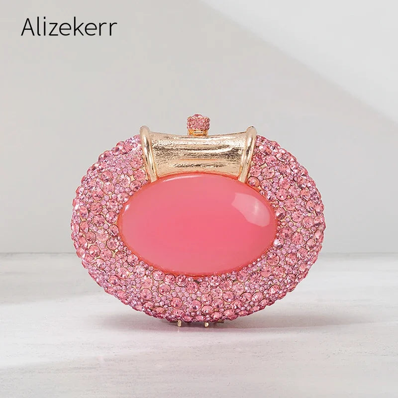 Shimmering Crystal Embellished Oval Evening Clutch for Women