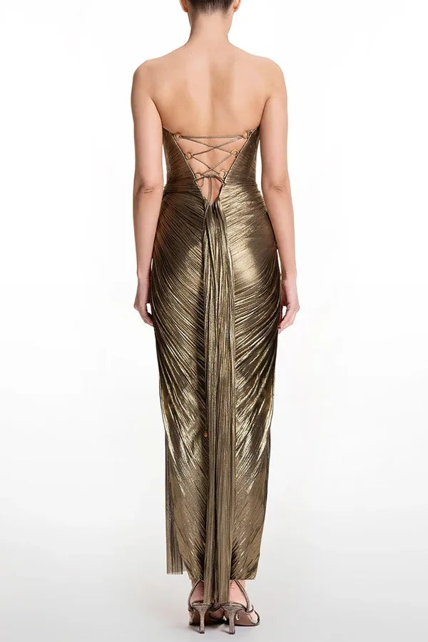 Elegant Pleated Off Shoulder High Waist Dress for Women