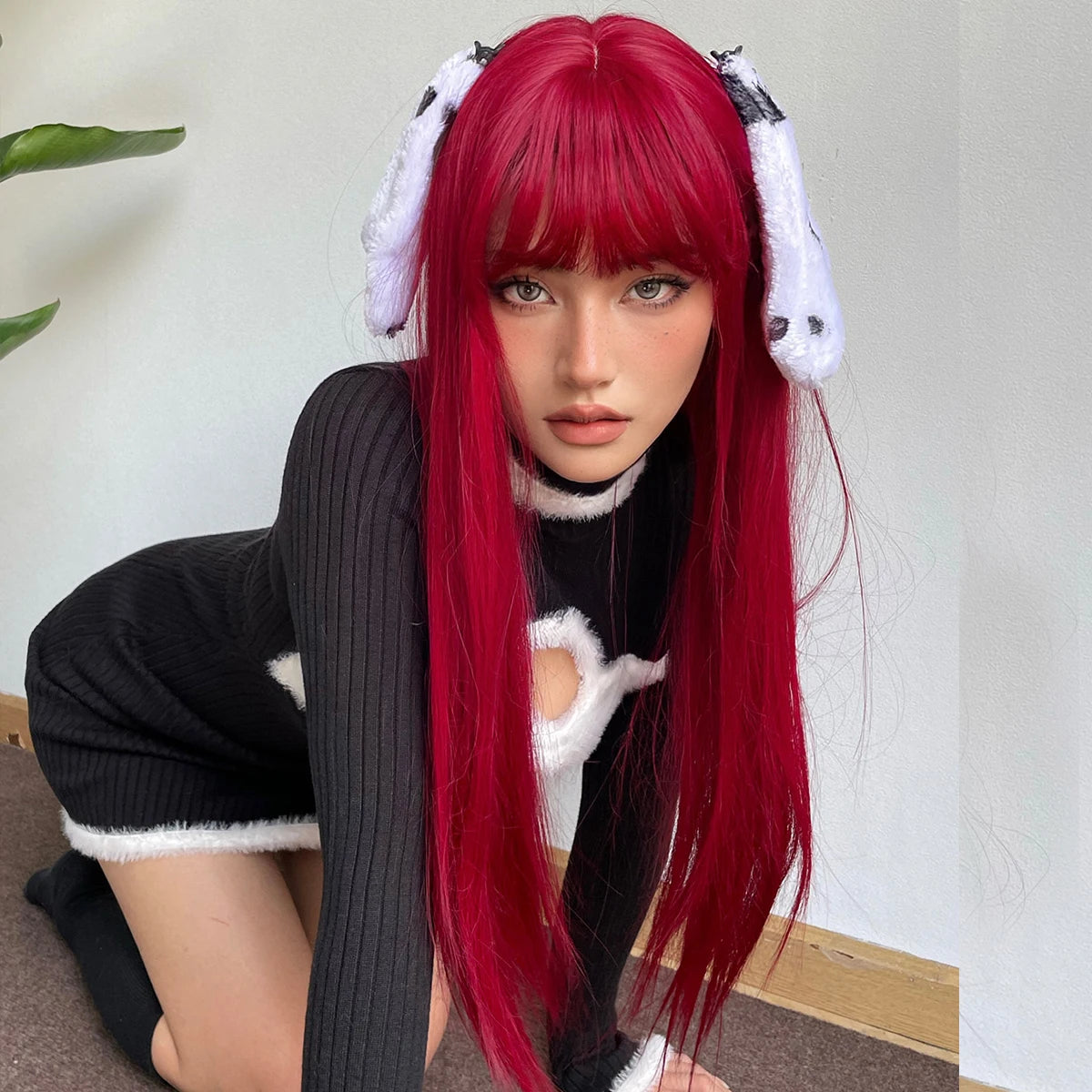 Long Straight Heat Resistant Synthetic Wig With Bangs for Women