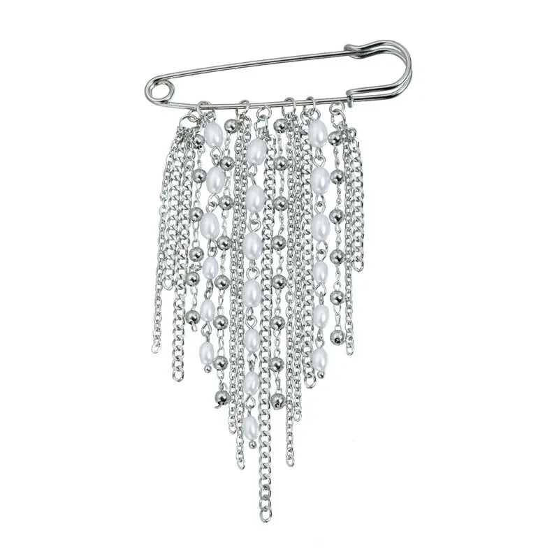Layered Pearl Heart and Star Tassel Brooch for Women