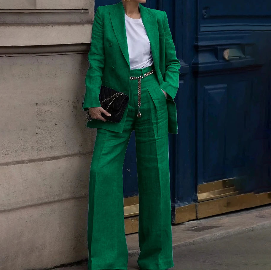 Double Breasted Classic Two Piece Suit Set for Women
