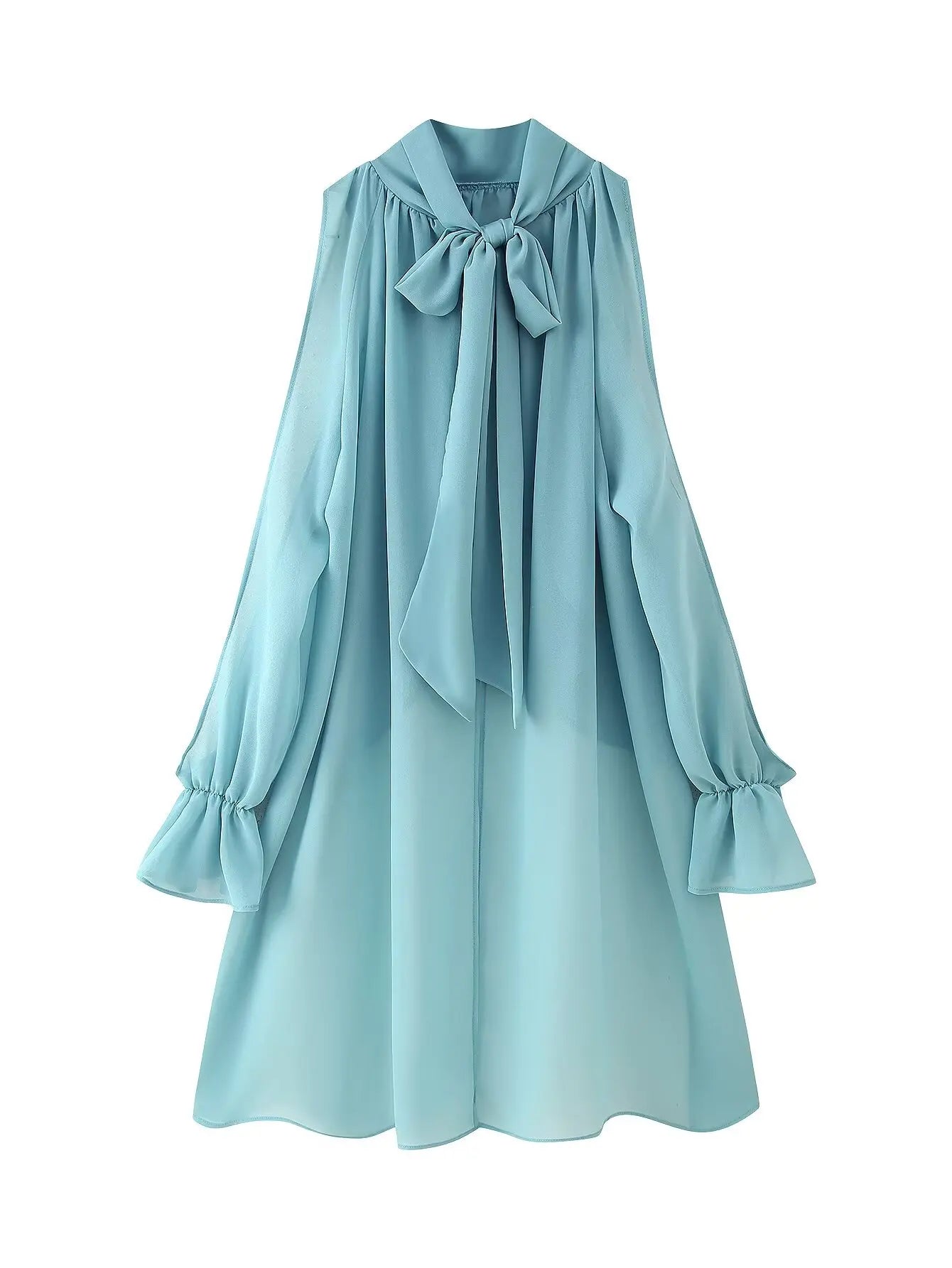 Vintage Chiffon Tiered Ruffle Sleeve Blouse with High Neck for Women