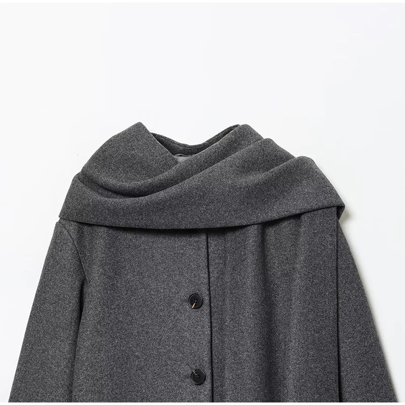 Classic Long Trench Coat With Detachable Scarf for Women