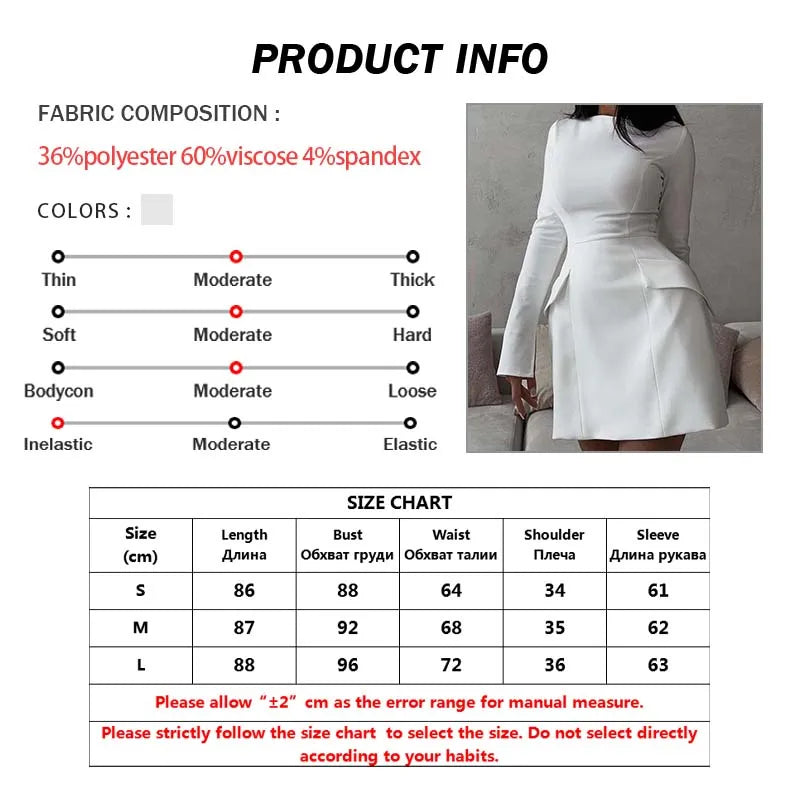 Oymimi Casual White O-Neck Dresses For Women Elegant Long Sleeve Slim Pockets Dresses Autumn Straight Mini Dress Female Clothing