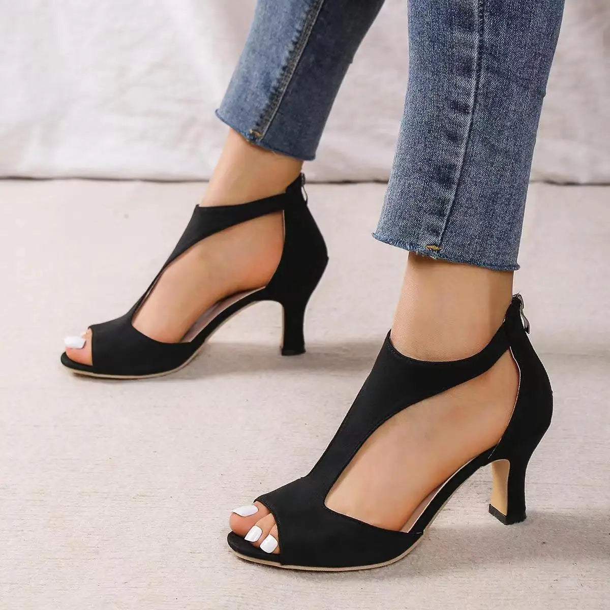Open Toe Platform Sandals Side Zipper
