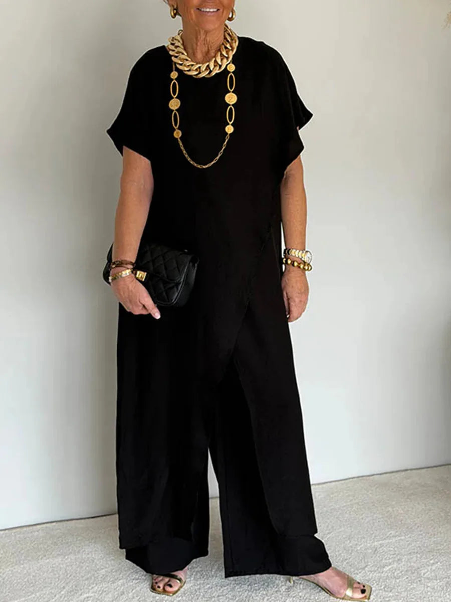 Casual Sleeveless Irregular Long Top Wide Leg Pants Two Piece Set for Women