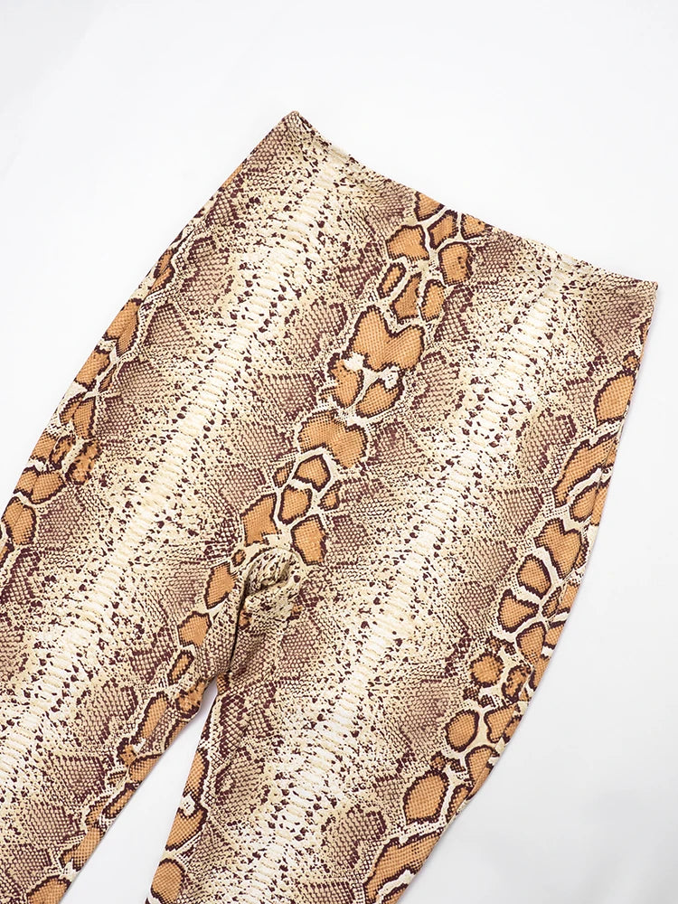Snake Print Backless Crop Top and Leggings Two-Piece Set for Women