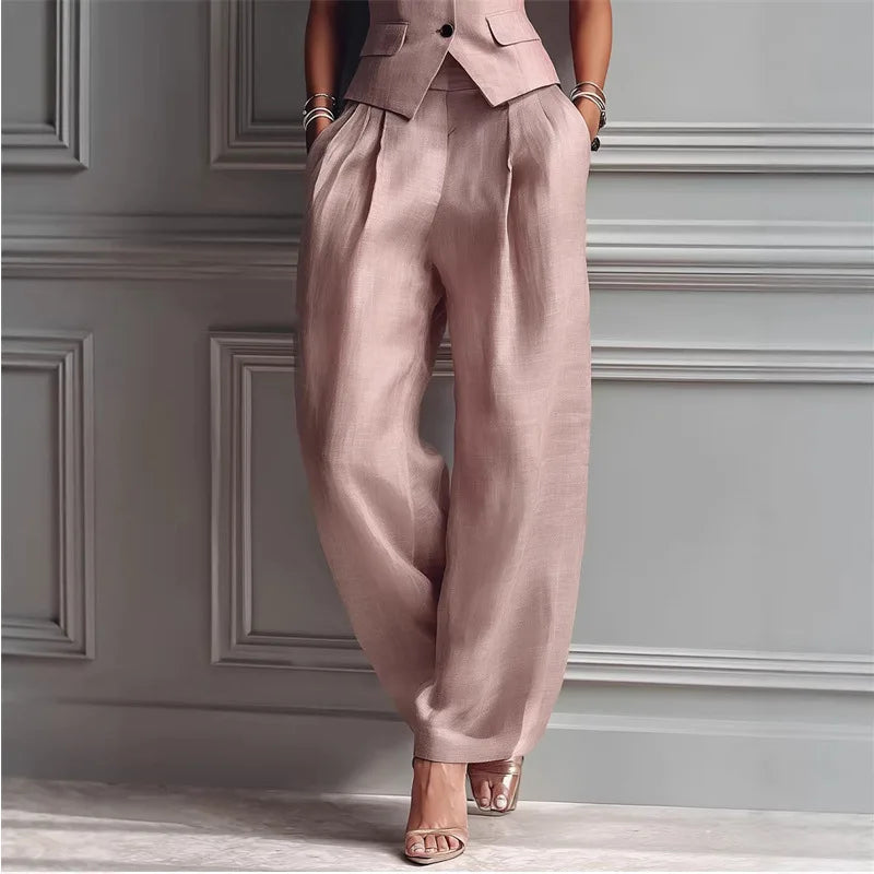 Sleeveless Single Breasted Vest and Pants Set for Women
