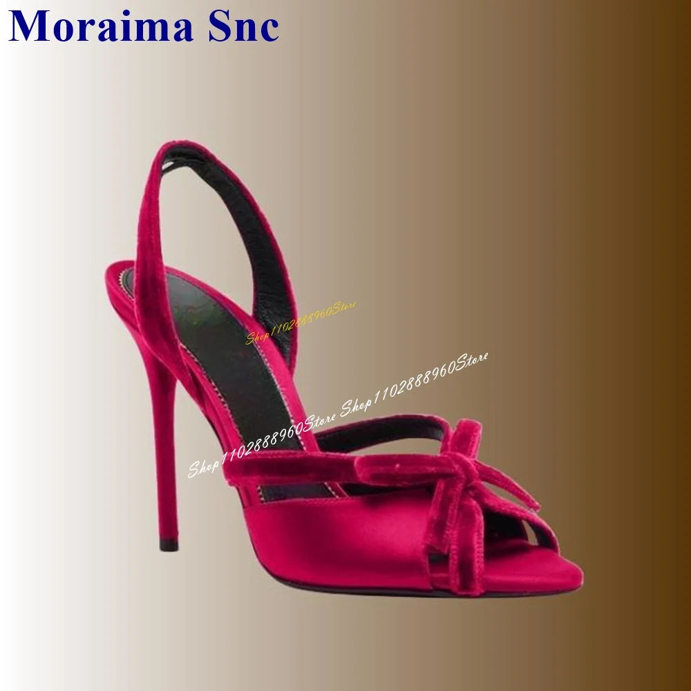 Rose Red Satin Peep Toe Slingback High Heel Sandals for Women