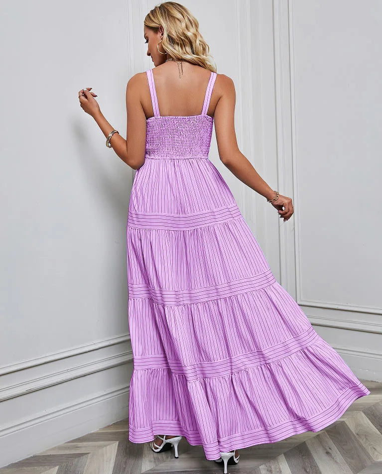 Elegant Striped Spaghetti Strap Maxi Dress for Women