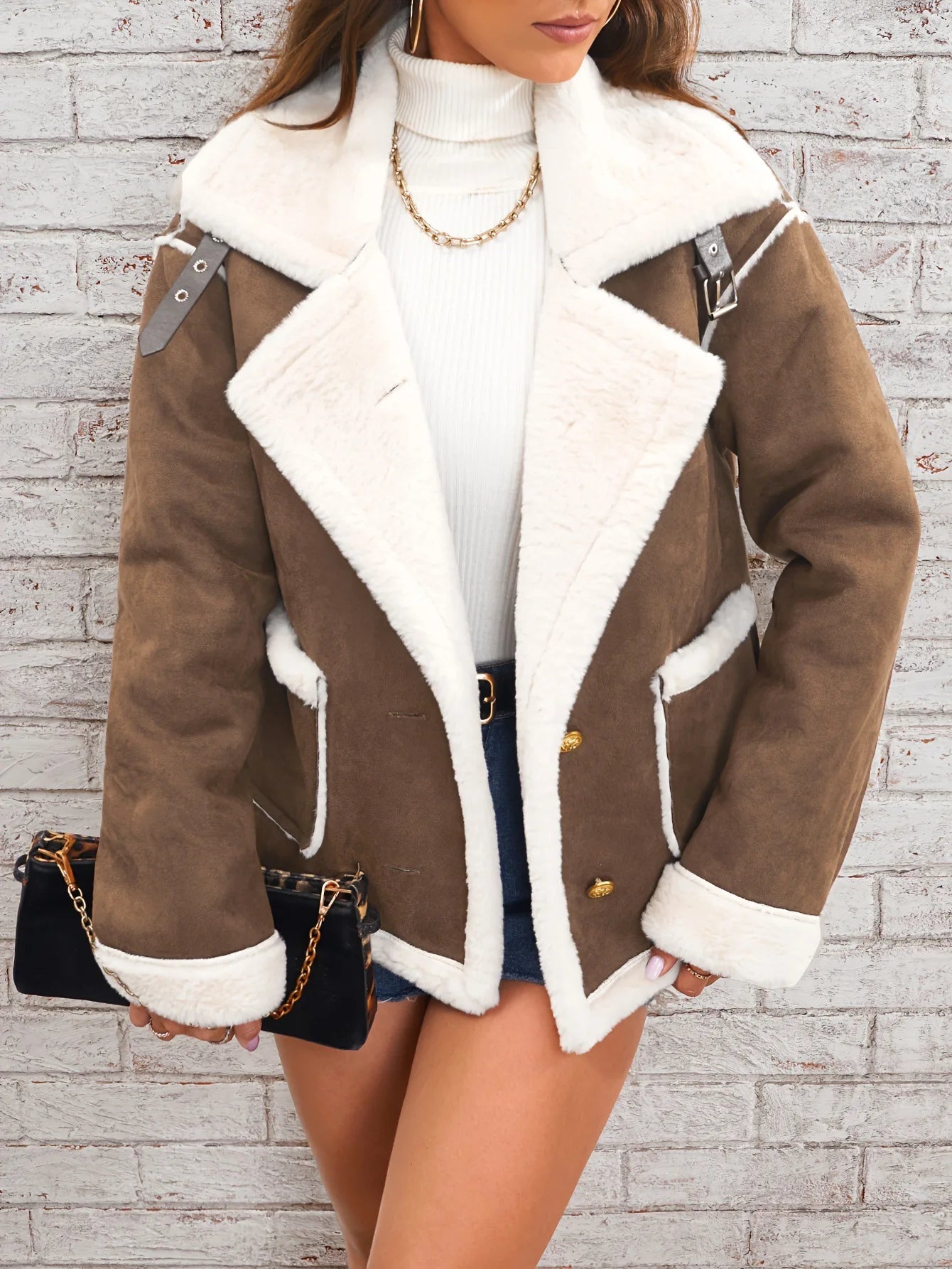 Turn Down Collar Shearling Jacket