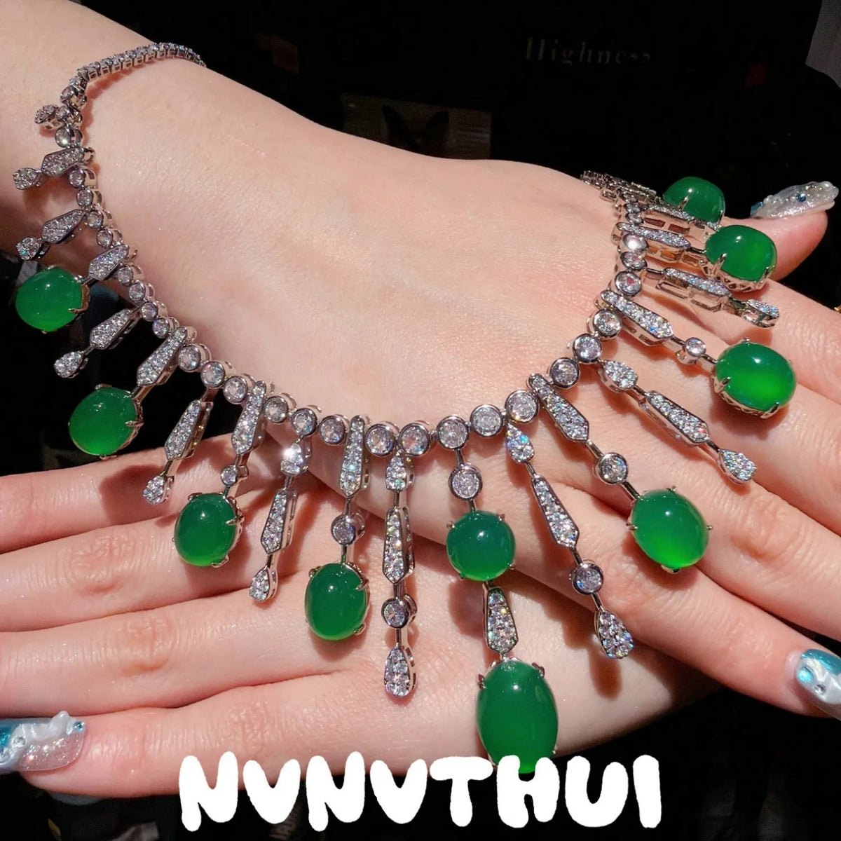 Green Chalcedony Jewelry Set With Sparkling Accents