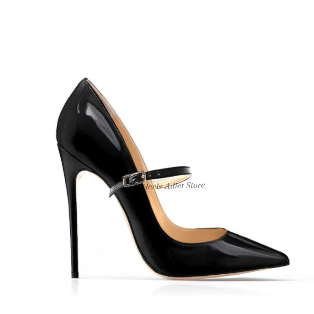 Baby Blue Patent Leather Pointy Toe Strappy Pumps For Women