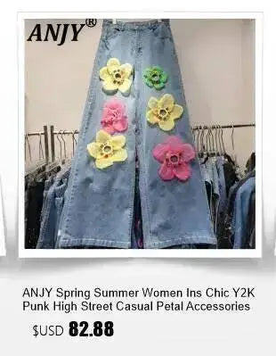 ANJY Autumn New Women's Streetwear Y2K Chic Fashion Safari Style Niche Personality Spliced Button Jeans Casual Denim Pants A7689