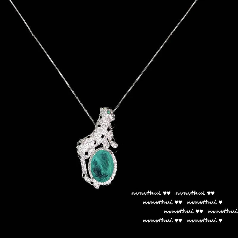 Emerald Cut Leopard Pendant Necklace With Chain for Women