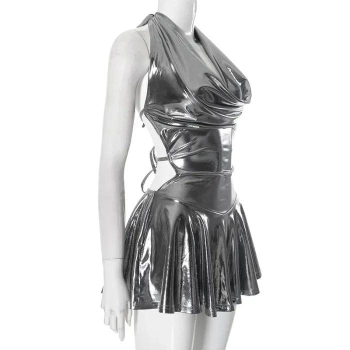 Tight Short Skirt Women Streetwear Fashion V-neck Backless Casual Pleated Dresses Sexy Backless Strap Dress Y2k Summer 2025 New