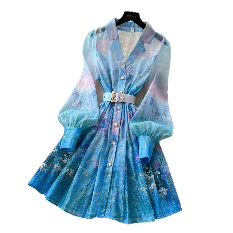 Elegant A Line Midi Dress With Lantern Sleeves for Women