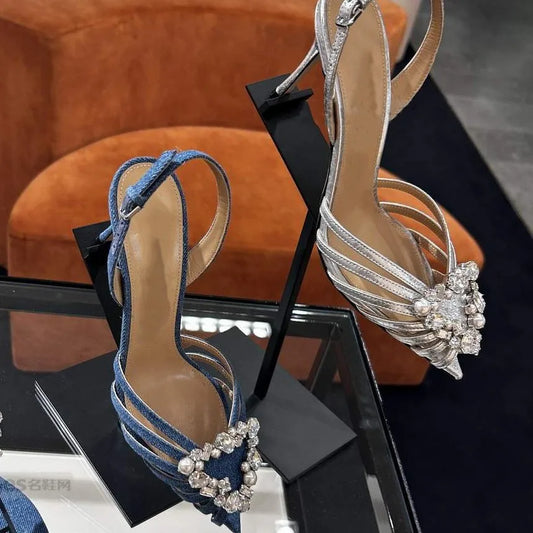 Crystal Heart Caged Leather Sandals