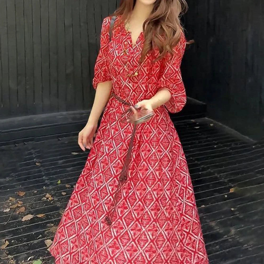 Loose Fit Vacation Style Floral Midi Dress for Women