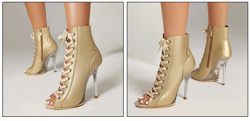 Lace-Up Crystal Heel Ballroom Dance Boots for Women