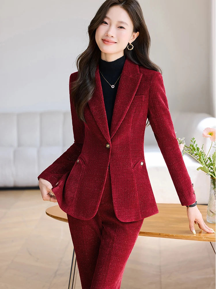 Notched Collar Blazer Pant Suit