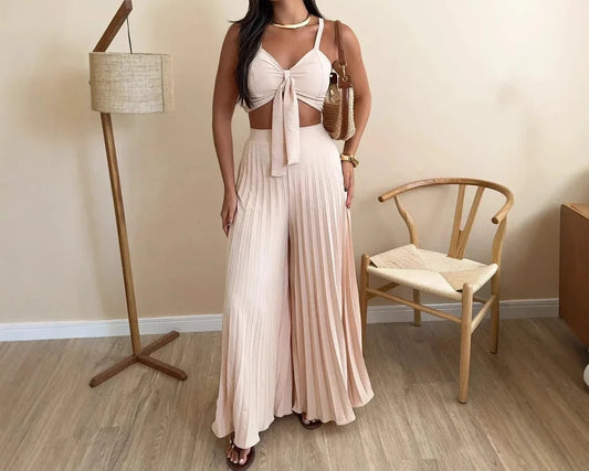 2 Piece Pants Set Women Streetwear Fashion Versatile Sleeveless Camisole Vest and Loose Wide Leg Trousers Suit Summer 2025 New