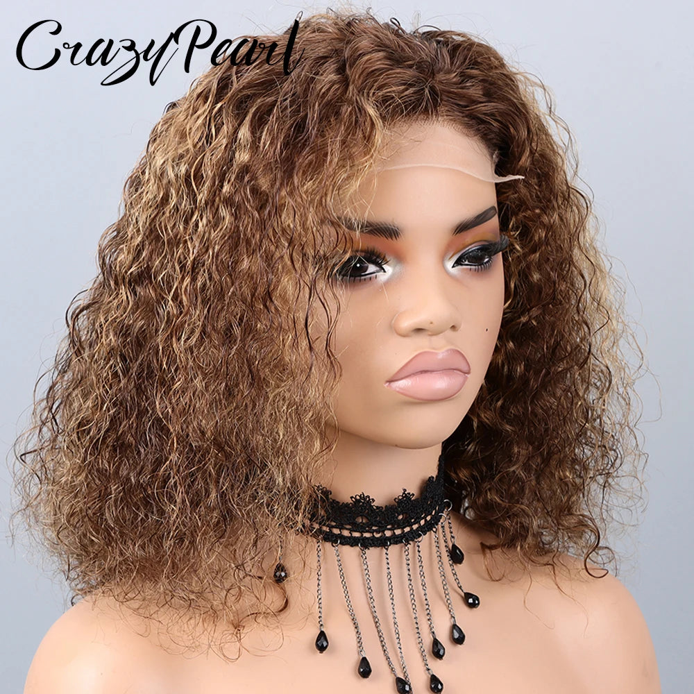 Water Wave Highlight Human Hair Closure Wig for Women
