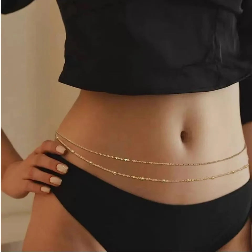 Double Layer Beaded Metal Waist Chain