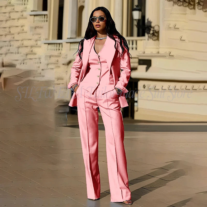 Sophisticated Slim Fit Three Piece Blazer Set For Women