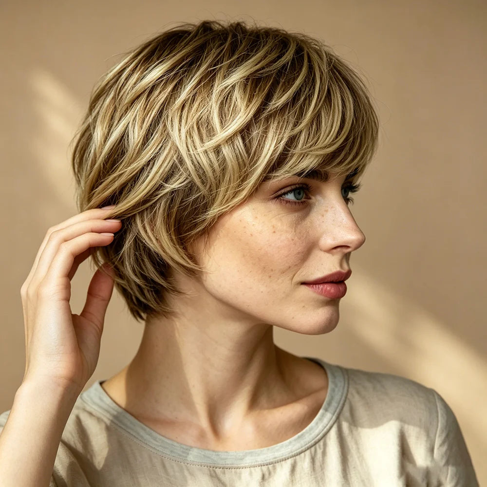 Straight Short Pixie Cut Remy Human Hair Wig For Women