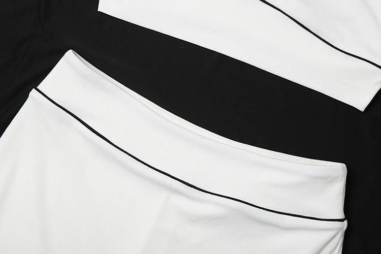 Striped Square Neck Two Piece Skirt Set Outfit for Women