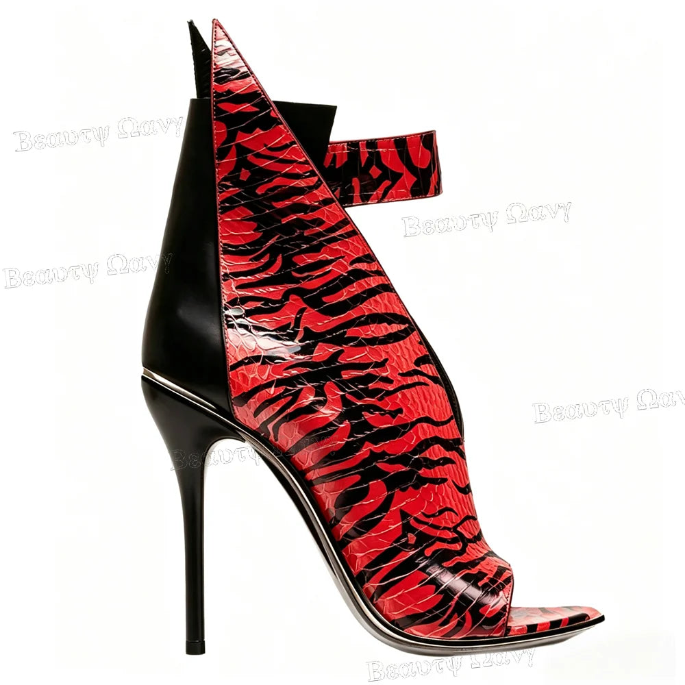 Two Tone Slim Heel Ankle Buckle Open Toe Sandals for Women
