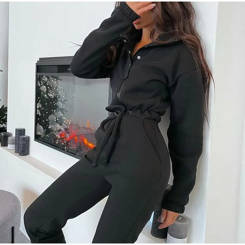 Casual Stand Collar Long Sleeve Jumpsuit for Women
