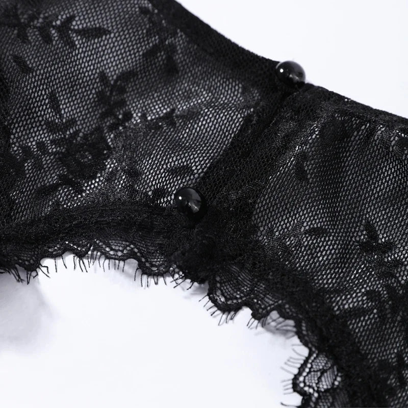 Black Backless Lace V Neck Sleeveless Bodysuit for Women