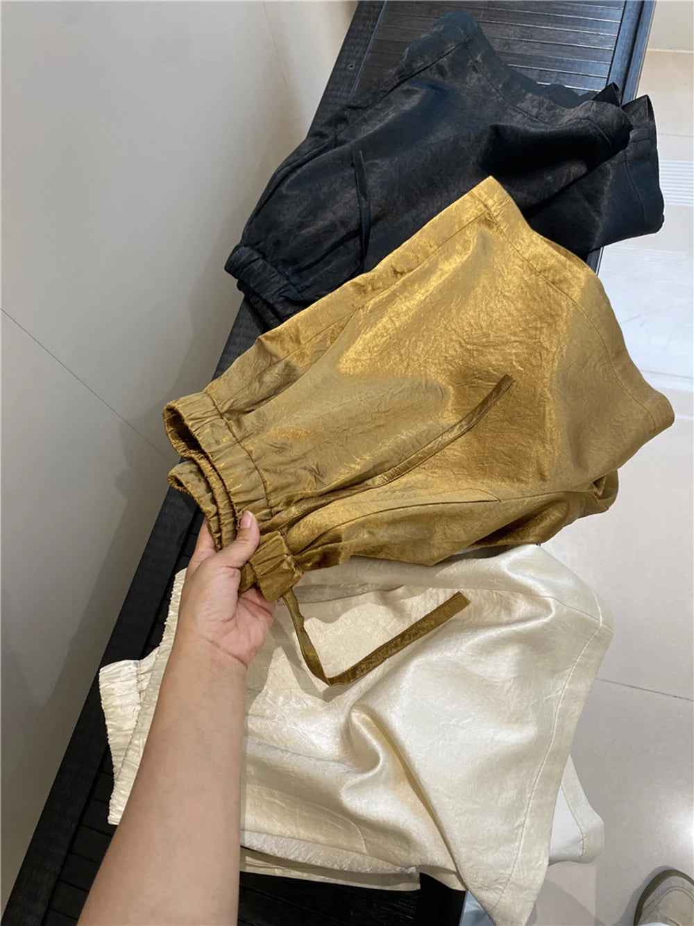 Loose Fit Elastic Waist Satin Texture Casual Shorts for Women